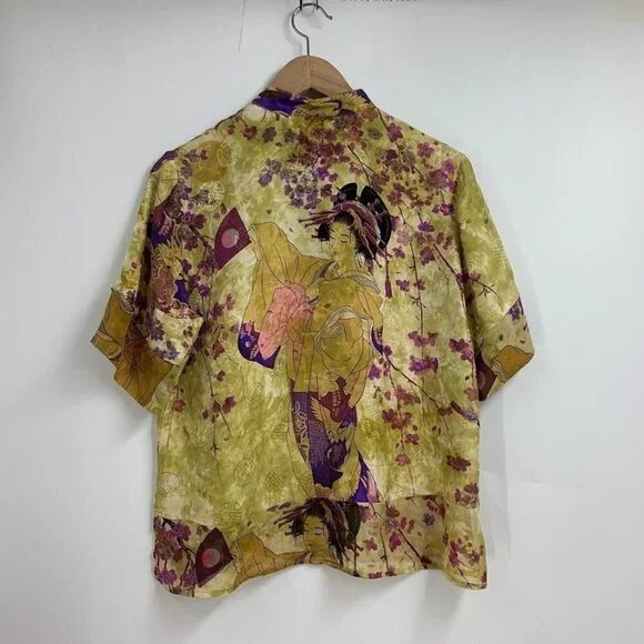Citron Santa Monica Women's‎ 100% Silk Cherry Blossom Half Sleeve Button Up SZ S - Picture 2 of 11
